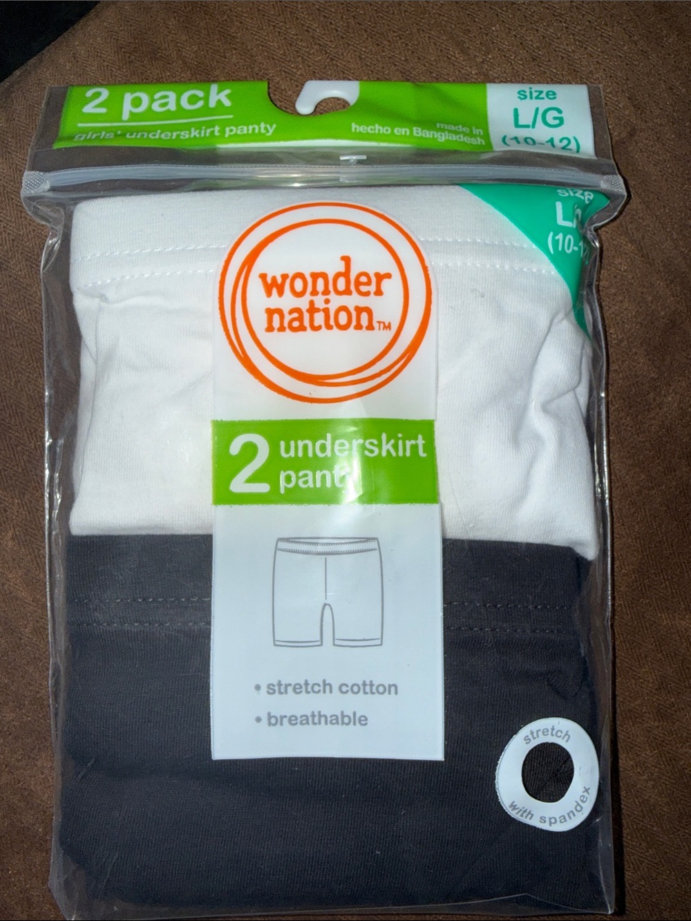 Wonder Nation Girls' Underskirt Panty 2-Pack White & Black Size Large
